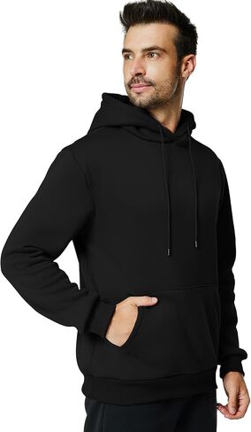 Mens Hooded Sweatshirt Casual Long Sleeve Fleece Hoodies Drawstring Workout Pullover with Kanga Pocket in Saudi Arabia