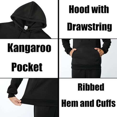 Mens Hooded Sweatshirt Casual Long Sleeve Fleece Hoodies Drawstring Workout Pullover with Kanga Pocket in Saudi Arabia