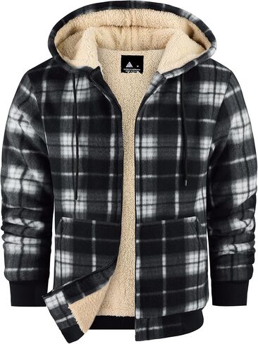 ZITY Heavy Hoodies for Men Plaid Flannel Jacket Warm Sherpa Fleece Lined Coat Winter Full Zip Up Sweatshirt in Kuwait