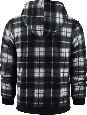 ZITY Heavy Hoodies for Men Plaid Flannel Jacket Warm Sherpa Fleece Lined Coat Winter Full Zip Up Sweatshirt in Kuwait