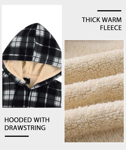 ZITY Heavy Hoodies for Men Plaid Flannel Jacket Warm Sherpa Fleece Lined Coat Winter Full Zip Up Sweatshirt in Kuwait