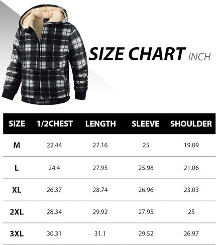 ZITY Heavy Hoodies for Men Plaid Flannel Jacket Warm Sherpa Fleece Lined Coat Winter Full Zip Up Sweatshirt in Kuwait