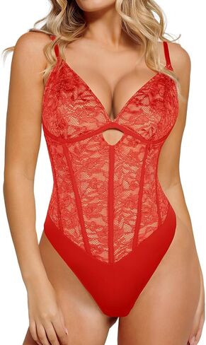 Popilush Lace Bodysuit Shapewear Tummy Control Big Bust V Neck Corset Body Suits Sleeveless Going Out Tops Plus Size in Saudi Arabia