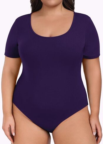 Women Plus Size Bodysuit Short Sleeve Scoop Neck Casual Slim Fit Stretchy Bodysuits in Saudi Arabia