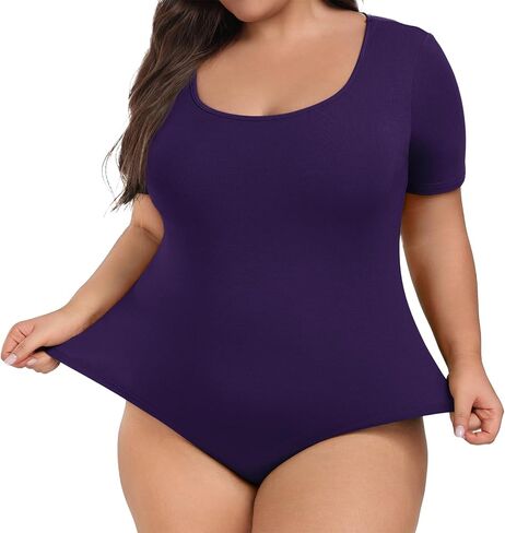 Women Plus Size Bodysuit Short Sleeve Scoop Neck Casual Slim Fit Stretchy Bodysuits in Saudi Arabia