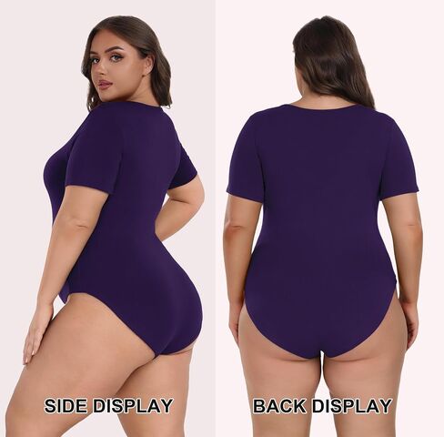 Women Plus Size Bodysuit Short Sleeve Scoop Neck Casual Slim Fit Stretchy Bodysuits in Saudi Arabia