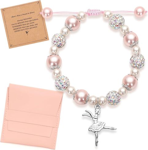 Cute Dance Bracelet for Girls - Pink Dance Bracelet Girls Accessories with Encouraging Quotes Card for Girl Women Gifts for Birthday Party Decorations, Large in Saudi Arabia