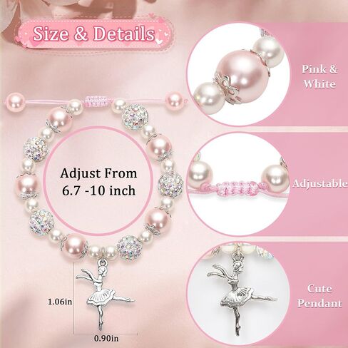Cute Dance Bracelet for Girls - Pink Dance Bracelet Girls Accessories with Encouraging Quotes Card for Girl Women Gifts for Birthday Party Decorations, Large in Saudi Arabia