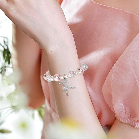 Cute Dance Bracelet for Girls - Pink Dance Bracelet Girls Accessories with Encouraging Quotes Card for Girl Women Gifts for Birthday Party Decorations, Large in Saudi Arabia