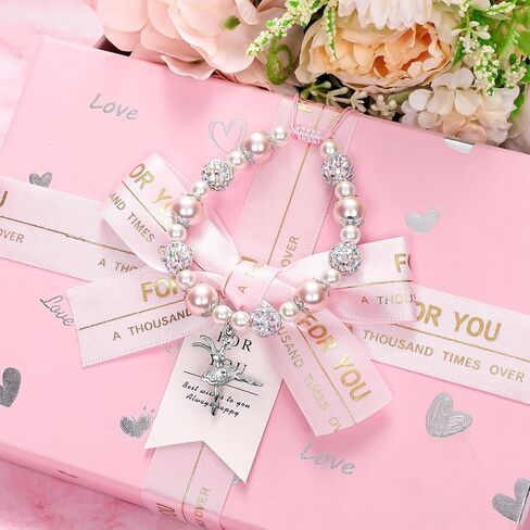 Cute Dance Bracelet for Girls - Pink Dance Bracelet Girls Accessories with Encouraging Quotes Card for Girl Women Gifts for Birthday Party Decorations, Large in Saudi Arabia