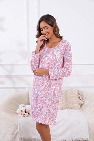 PNAEONG 3 Pack Women's Nightgown, Long Sleeve Sleep Shirts Comfy Soft Nightshirt Women Pajama Sleep Dress Cotton Sleepwear in Saudi Arabia