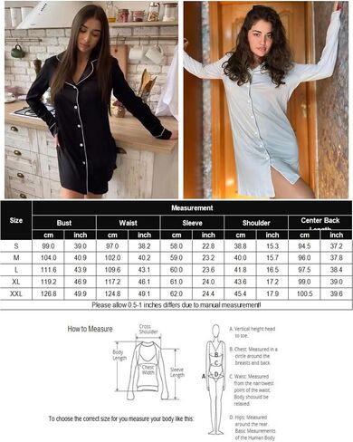 Ekouaer Women's Nightgown Long Sleeve Nightshirt Button Down Sleepshirt Boyfriend Sleepwear Pajama Dress S-XXL in Saudi Arabia