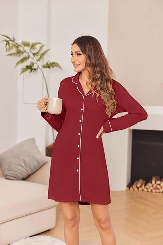 Ekouaer Women's Nightgown Long Sleeve Nightshirt Button Down Sleepshirt Boyfriend Sleepwear Pajama Dress S-XXL in Saudi Arabia