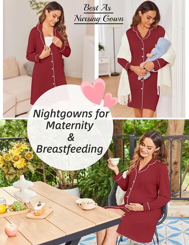 Ekouaer Women's Nightgown Long Sleeve Nightshirt Button Down Sleepshirt Boyfriend Sleepwear Pajama Dress S-XXL in Saudi Arabia
