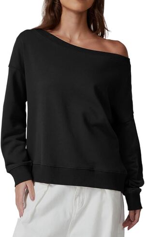 QINSEN Womens Oversized Sweatshirt Long Sleeve Off The Shoulder Pullover Casual Comfy Hoodie Fashion Outfits in Kuwait