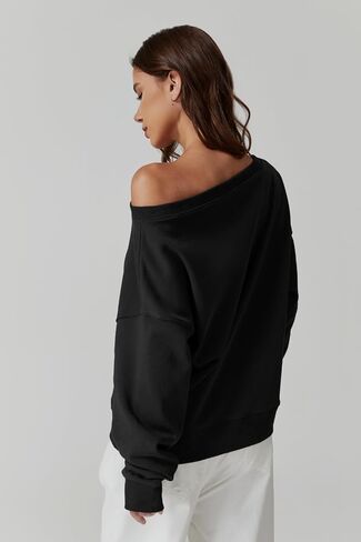 QINSEN Womens Oversized Sweatshirt Long Sleeve Off The Shoulder Pullover Casual Comfy Hoodie Fashion Outfits in Kuwait