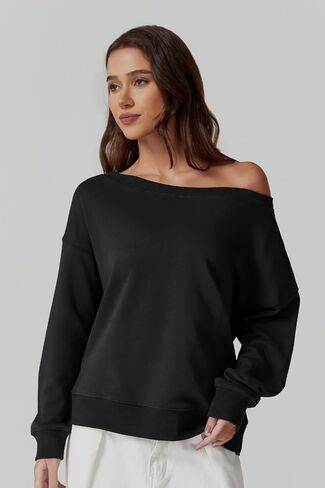 QINSEN Womens Oversized Sweatshirt Long Sleeve Off The Shoulder Pullover Casual Comfy Hoodie Fashion Outfits in Kuwait