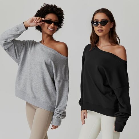 QINSEN Womens Oversized Sweatshirt Long Sleeve Off The Shoulder Pullover Casual Comfy Hoodie Fashion Outfits in Kuwait