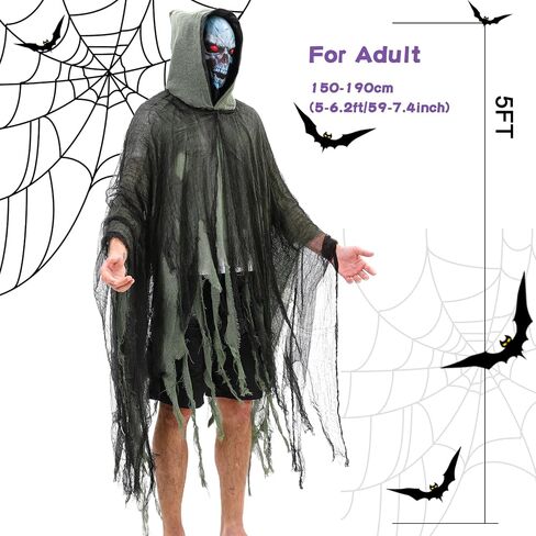 Double Couple Grim Reaper Costume with Scary Halloween Mask Womens Men Halloween Costumes Outfit Cloak with Hood Cosplay in Saudi Arabia