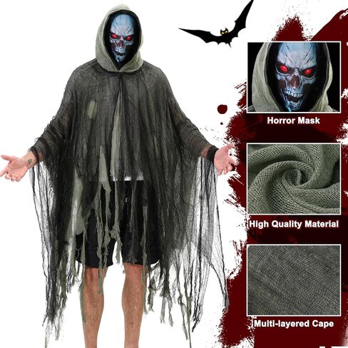 Double Couple Grim Reaper Costume with Scary Halloween Mask Womens Men Halloween Costumes Outfit Cloak with Hood Cosplay in Saudi Arabia