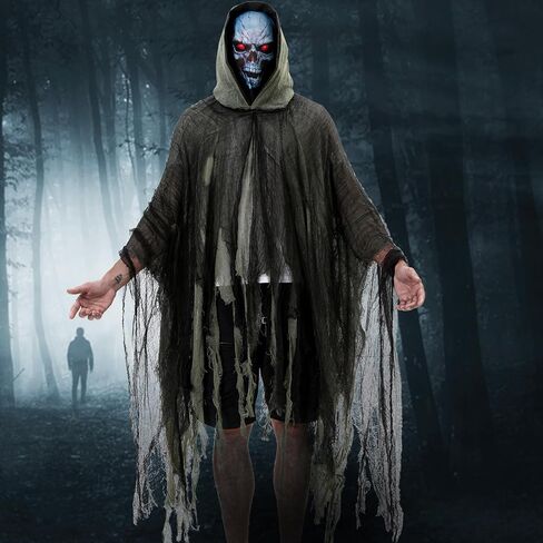 Double Couple Grim Reaper Costume with Scary Halloween Mask Womens Men Halloween Costumes Outfit Cloak with Hood Cosplay in Saudi Arabia