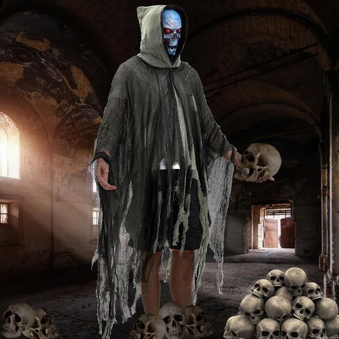 Double Couple Grim Reaper Costume with Scary Halloween Mask Womens Men Halloween Costumes Outfit Cloak with Hood Cosplay in Saudi Arabia
