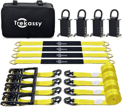 Trekassy Car Tie Down Straps for Trailers with Stake Pocket D Ring, Ratchet Tie Downs for Car Truck, UTV & More, 10,000lbs Break Strength (Green) in Kuwait