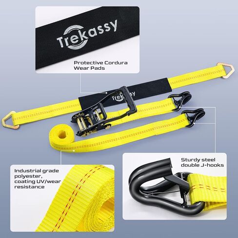 Trekassy Car Tie Down Straps for Trailers with Stake Pocket D Ring, Ratchet Tie Downs for Car Truck, UTV & More, 10,000lbs Break Strength (Green) in Kuwait