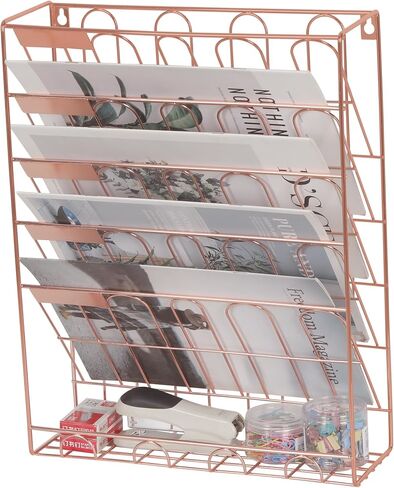 Desk Organizer, 5 Tier Hanging File Organizer, Wall Mount Document Letter Tray Storage Rack for Office Home Dormitory, Gold in Saudi Arabia