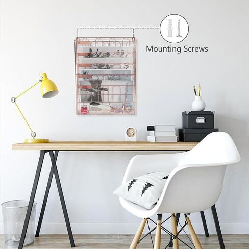 Desk Organizer, 5 Tier Hanging File Organizer, Wall Mount Document Letter Tray Storage Rack for Office Home Dormitory, Gold in Saudi Arabia