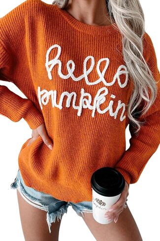 سترة MARZXIN النسائية 2024 Hello Pumpkin Graphic سترة كاجوال بلوفر علوي لعطلات الهالوين in Kuwait