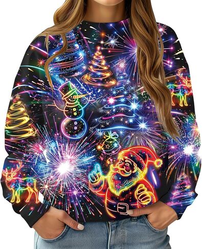 2024 Ugly Christmas Sweatshirt for Women Long Sleeve Crewneck Pullover Funny Novelty Graphic Top in Kuwait