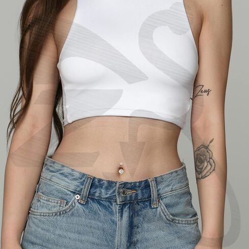 ZS 4Pcs Cubic Zircon Belly Button Ring Belly Button Piercing, 14G Stainless Steel Belly Ring Navel Ring, Long Bar Navel Barbell Stud Navel Piercing Jewelry for Women in Kuwait