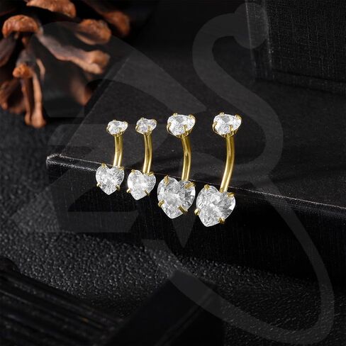 ZS 4Pcs Cubic Zircon Belly Button Ring Belly Button Piercing, 14G Stainless Steel Belly Ring Navel Ring, Long Bar Navel Barbell Stud Navel Piercing Jewelry for Women in Kuwait