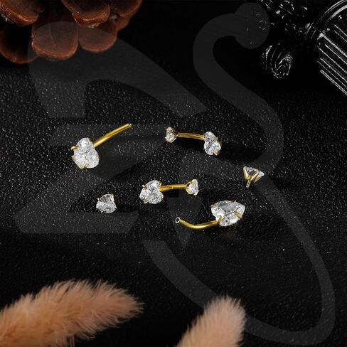 ZS 4Pcs Cubic Zircon Belly Button Ring Belly Button Piercing, 14G Stainless Steel Belly Ring Navel Ring, Long Bar Navel Barbell Stud Navel Piercing Jewelry for Women in Kuwait