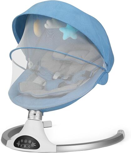 أرجوحة الأطفال من كيدينيكس مع بلوتوث، 10 تهويدات، 3 سرعات، حزام أمان وجهاز تحكم عن بعد - حركة هزازة طبيعية، تتضمن ألعاب معلقة، رمادي in Kuwait