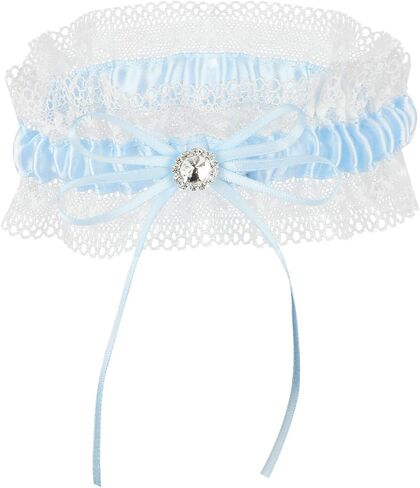 Molain Blue Lace Garter Belt, Lace Belts Bridal Garter with Rhinestone Satin Bow, Bridal Wedding Garter Gift for Bride in Saudi Arabia