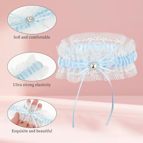 Molain Blue Lace Garter Belt, Lace Belts Bridal Garter with Rhinestone Satin Bow, Bridal Wedding Garter Gift for Bride in Saudi Arabia