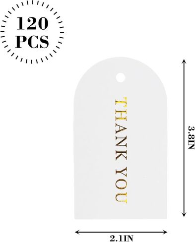 SallyFashion 120PCS Thank You Gift Tags, White Paper Tags with Ribbon Gold Stamping Hanging Labels for Party Favors Birthday Baby Shower in Kuwait