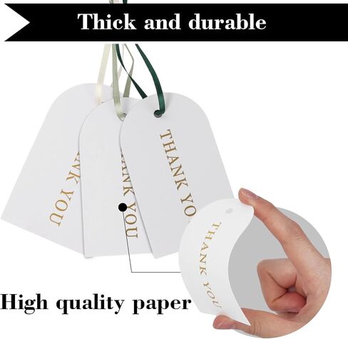 SallyFashion 120PCS Thank You Gift Tags, White Paper Tags with Ribbon Gold Stamping Hanging Labels for Party Favors Birthday Baby Shower in Kuwait