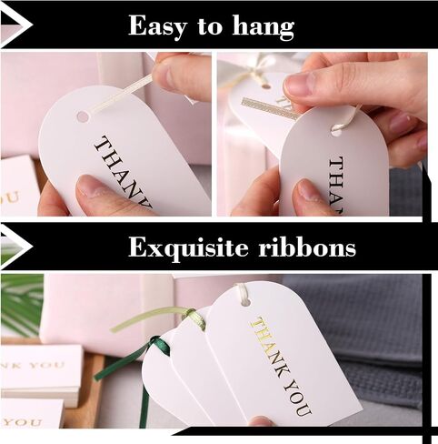SallyFashion 120PCS Thank You Gift Tags, White Paper Tags with Ribbon Gold Stamping Hanging Labels for Party Favors Birthday Baby Shower in Kuwait