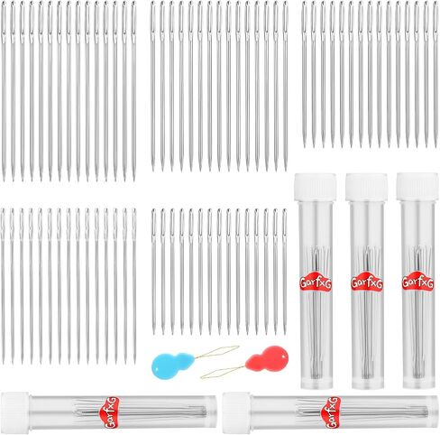 GarfxG 75 PCS Large Eye Sewing Needles, 5 Sizes Sewing Sharp Needles, Leather Needle Embroidery Thread Needle, Stainless Steel Yarn Knitting Needles with Threaders for Hand Sewing Art Crafts in Saudi Arabia