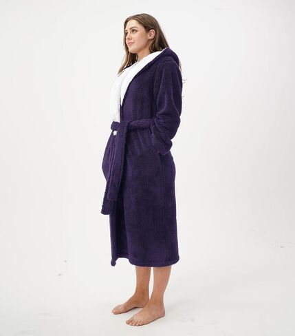 DAVID ARCHY Hooded Plush Fluffy Robe Winter Warm Long Fleece Knee Length Robe for Women in Kuwait