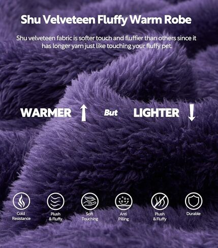 DAVID ARCHY Hooded Plush Fluffy Robe Winter Warm Long Fleece Knee Length Robe for Women in Kuwait