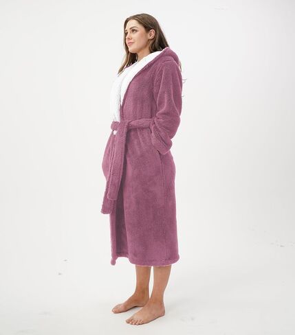 DAVID ARCHY Hooded Plush Fluffy Robe Winter Warm Long Fleece Knee Length Robe for Women in Kuwait