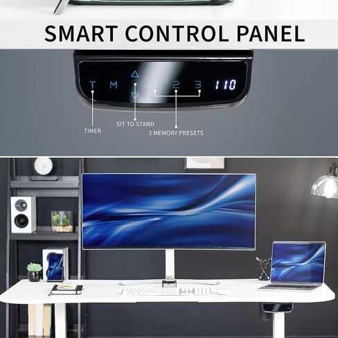 VIVO Electric Height Adjustable 63 x 32 inch Memory Stand Up Desk, Rustic Vintage Brown Table Top, Black Frame, Touch Screen Preset Controller, 2E Series, DESK-KIT-2EBN in Saudi Arabia