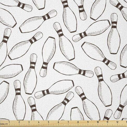 Ambesonne Bowling Party Fabric من The Yard، دبابيس البولينج المسطحة نمط مرسومة باليد نمط طباعة هواية أحادية اللون، نسيج محبوك مطاطي لخياطة الملابس والحرف الفنية، 2 ياردة، أبيض بني in Kuwait