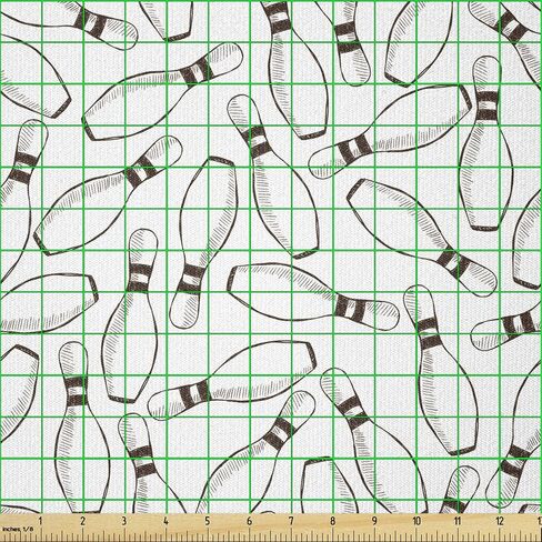Ambesonne Bowling Party Fabric من The Yard، دبابيس البولينج المسطحة نمط مرسومة باليد نمط طباعة هواية أحادية اللون، نسيج محبوك مطاطي لخياطة الملابس والحرف الفنية، 2 ياردة، أبيض بني in Kuwait