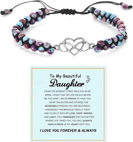 For Granddaughter - For You Are Always In Mine Beads Bracelet, Double Layer Natural Stone Beaded Wrap Infinity Heart Charm Gift Jewelry in Kuwait