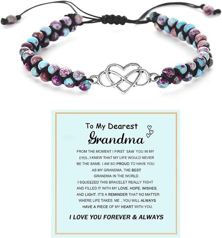 For Granddaughter - For You Are Always In Mine Beads Bracelet, Double Layer Natural Stone Beaded Wrap Infinity Heart Charm Gift Jewelry in Kuwait